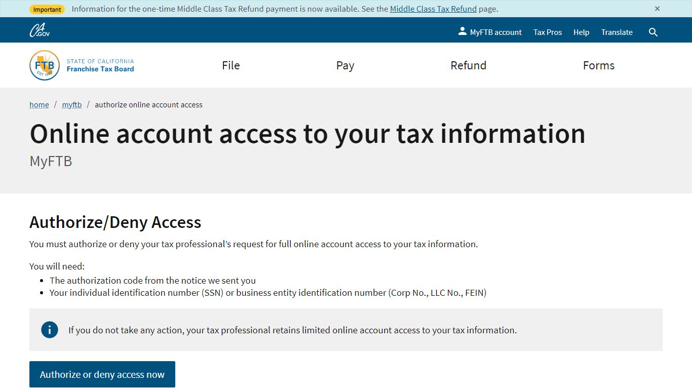 Online account access to your tax information | FTB.ca.gov